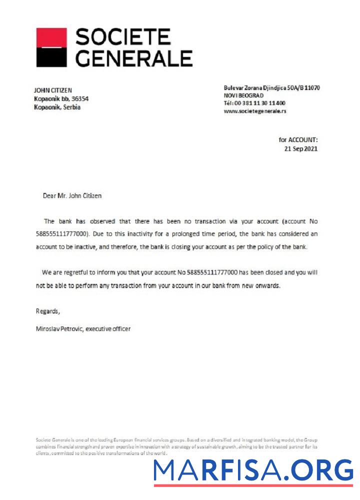 Realistic Serbia Societe Generale closure reference template